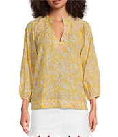 Lilly Pulitzer Lourdes Honeycomb Hideaway Print Split Ruffle V-Neck 3/4 Puff Sleeve Blouse