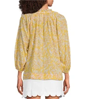 Lilly Pulitzer Lourdes Honeycomb Hideaway Print Split Ruffle V-Neck 3/4 Puff Sleeve Blouse