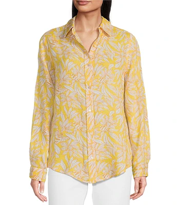 Lilly Pulitzer Lynd Honeycomb Hideaway Print Linen Point Collar Long Sleeve Tunic