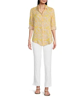 Lilly Pulitzer Lynd Honeycomb Hideaway Print Linen Point Collar Long Sleeve Tunic