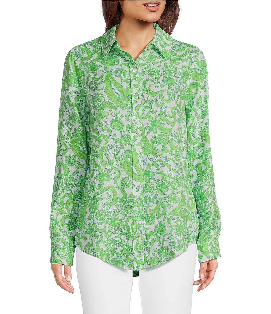 Lilly Pulitzer Lynd Lil Daffodil Hill Print Point Collar Long Sleeve Button Front Tunic