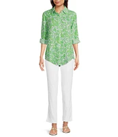 Lilly Pulitzer Lynd Lil Daffodil Hill Print Point Collar Long Sleeve Button Front Tunic