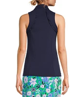 Lilly Pulitzer Martina Luxletic Knit Collared V-Neck Sleeveless Ruffle Top