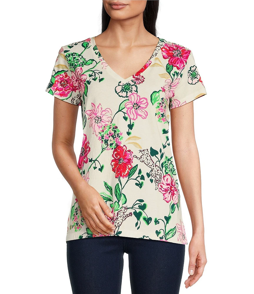 Lilly Pulitzer Meredith Cotton Jersey V-Neck Short Sleeve Tee