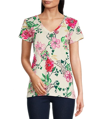 Lilly Pulitzer Meredith Cotton Jersey V-Neck Short Sleeve Tee