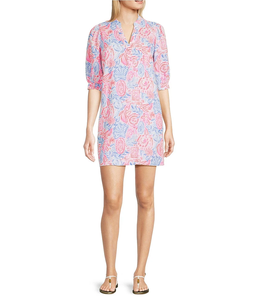 Lilly Pulitzer Mialeigh Lil Sun Sea Sand Print V-Neck Elbow Puff Sleeve Dress