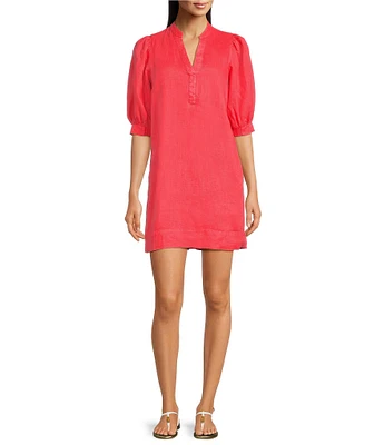 Lilly Pulitzer Mialeigh Linen Half Placket Elbow Puff Sleeve Popover Dress