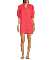 Lilly Pulitzer Mialeigh Linen Half Placket Elbow Puff Sleeve Popover Dress