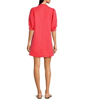 Lilly Pulitzer Mialeigh Linen Half Placket Elbow Puff Sleeve Popover Dress