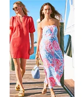Lilly Pulitzer Mialeigh Linen Half Placket Elbow Puff Sleeve Popover Dress
