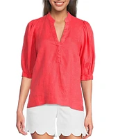 Lilly Pulitzer Mialeigh Linen Notch Collar Elbow Puff Sleeve Top