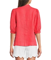 Lilly Pulitzer Mialeigh Linen Notch Collar Elbow Puff Sleeve Top