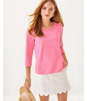 Lilly Pulitzer Paulson Cotton Jersey Knit Crew Neck 3/4 Sleeve Top