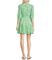 Lilly Pulitzer Renelle Daffodil Hill Print Split V-Neck Elbow Puff Sleeve Tie Waist Dress