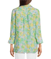 Lilly Pulitzer Riverlyn Seacoast Linen Make Lemonade Fruit Print Point Collar Long Sleeve Tunic