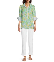 Lilly Pulitzer Riverlyn Seacoast Linen Make Lemonade Fruit Print Point Collar Long Sleeve Tunic