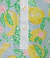 Lilly Pulitzer Riverlyn Seacoast Linen Make Lemonade Fruit Print Point Collar Long Sleeve Tunic