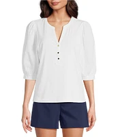 Lilly Pulitzer Ronson Split V -Neck Elbow Puff Sleeve Top