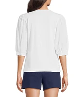 Lilly Pulitzer Ronson Split V -Neck Elbow Puff Sleeve Top