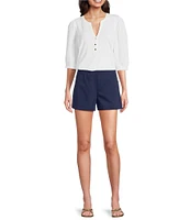 Lilly Pulitzer Ronson Split V -Neck Elbow Puff Sleeve Top