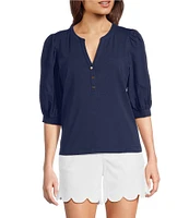 Lilly Pulitzer Ronson Split V -Neck Elbow Puff Sleeve Top