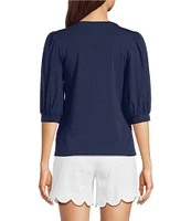 Lilly Pulitzer Ronson Split V -Neck Elbow Puff Sleeve Top