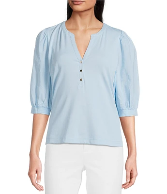 Lilly Pulitzer Ronson Split V -Neck Elbow Puff Sleeve Top