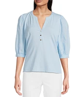 Lilly Pulitzer Ronson Split V -Neck Elbow Puff Sleeve Top