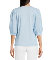 Lilly Pulitzer Ronson Split V -Neck Elbow Puff Sleeve Top
