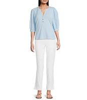 Lilly Pulitzer Ronson Split V -Neck Elbow Puff Sleeve Top