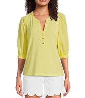 Lilly Pulitzer Ronson Split V -Neck Elbow Puff Sleeve Top