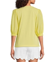 Lilly Pulitzer Ronson Split V -Neck Elbow Puff Sleeve Top