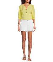 Lilly Pulitzer Ronson Split V -Neck Elbow Puff Sleeve Top