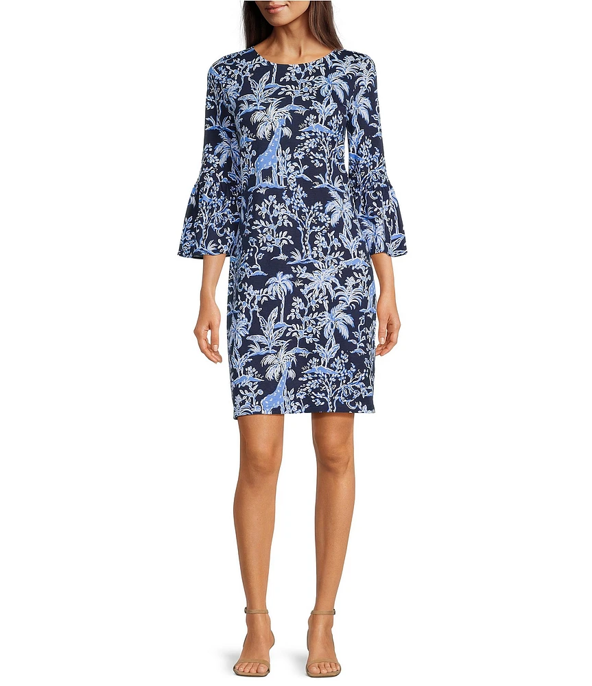 Lilly Pulitzer Rozaline Printed Jersey Crew Neck 3/4 Sleeve Ruffle Hem Dress