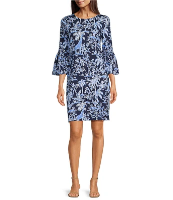 Lilly Pulitzer Rozaline Printed Jersey Crew Neck 3/4 Sleeve Ruffle Hem Dress