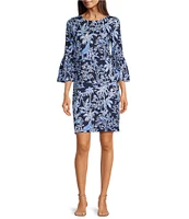 Lilly Pulitzer Rozaline Printed Jersey Crew Neck 3/4 Sleeve Ruffle Hem Dress