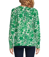 Lilly Pulitzer Salima Knit Leaf Print Crew Neck Bracelet Sleeve Ribbed Sweater