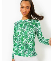 Lilly Pulitzer Salima Knit Leaf Print Crew Neck Bracelet Sleeve Ribbed Sweater