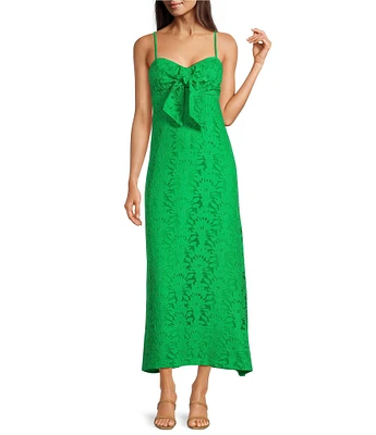 Lilly Pulitzer Sarahlynne Stacked Palm Burnout Sweetheart Tie Neck Sleeveless Maxi Dress