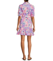 Lilly Pulitzer Sashria Printed Cotton Poplin Collar Neck Short Sleeve Button Front Shirt Dress