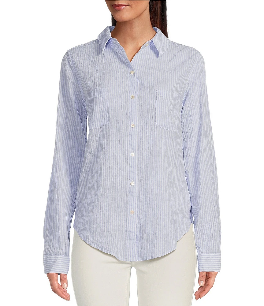 Lilly Pulitzer Sea View Collar Stripe Print Long Sleeve Button Down Shirt