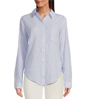Lilly Pulitzer Sea View Collar Stripe Print Long Sleeve Button Down Shirt