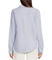 Lilly Pulitzer Sea View Collar Stripe Print Long Sleeve Button Down Shirt
