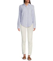 Lilly Pulitzer Sea View Collar Stripe Print Long Sleeve Button Down Shirt