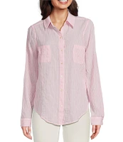Lilly Pulitzer Sea View Collar Stripe Print Long Sleeve Button Down Shirt
