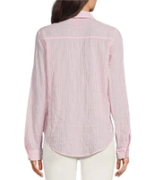 Lilly Pulitzer Sea View Collar Stripe Print Long Sleeve Button Down Shirt