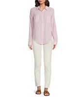 Lilly Pulitzer Sea View Collar Stripe Print Long Sleeve Button Down Shirt