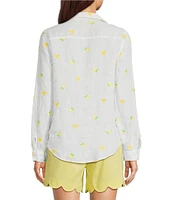 Lilly Pulitzer Sea View Linen Honeycomb Print Point Collar Long Sleeve Button Down Top