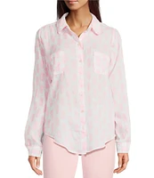 Lilly Pulitzer Sea View Slice Of Sunshine Pineapple Fruit Print Linen Point Collar Long Sleeve Button Down Shirt