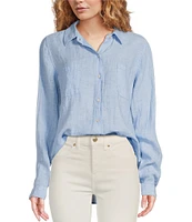 Lilly Pulitzer Sea View Woven Linen Point Collar Long Sleeve Button Down Shirt